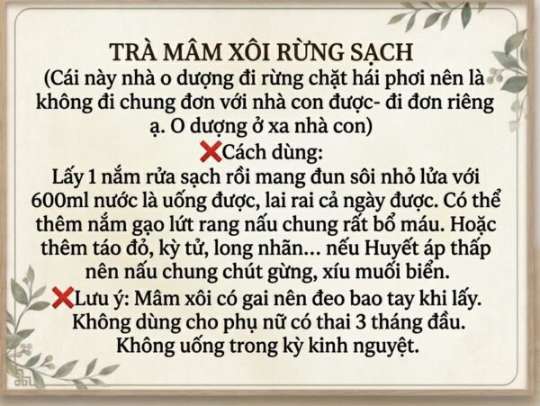 TRÀ MÂM XÔI RỪNG PHƠI NẮNG TỰ NHIÊN GÓI 500gr khi pha, nấu